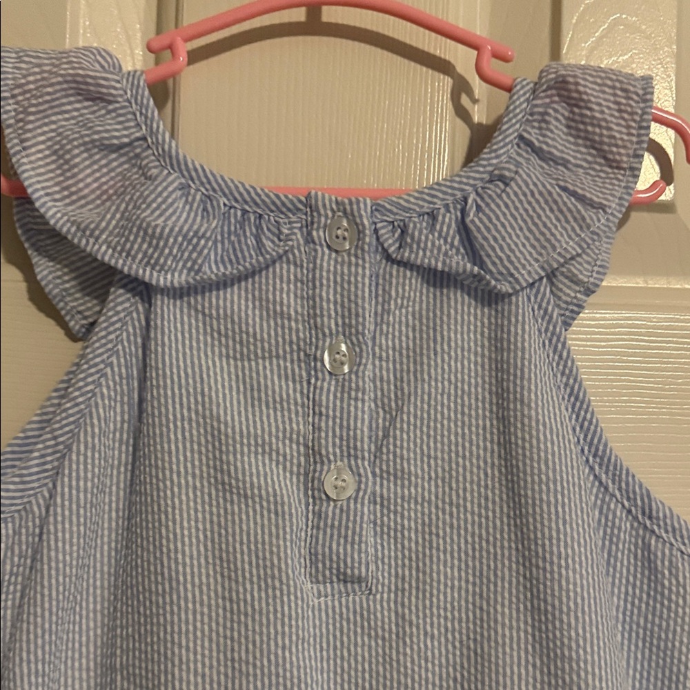 Stitchy Fish Blue Sleeveless Kids Dress with Red Apples - Picture 9 of 12